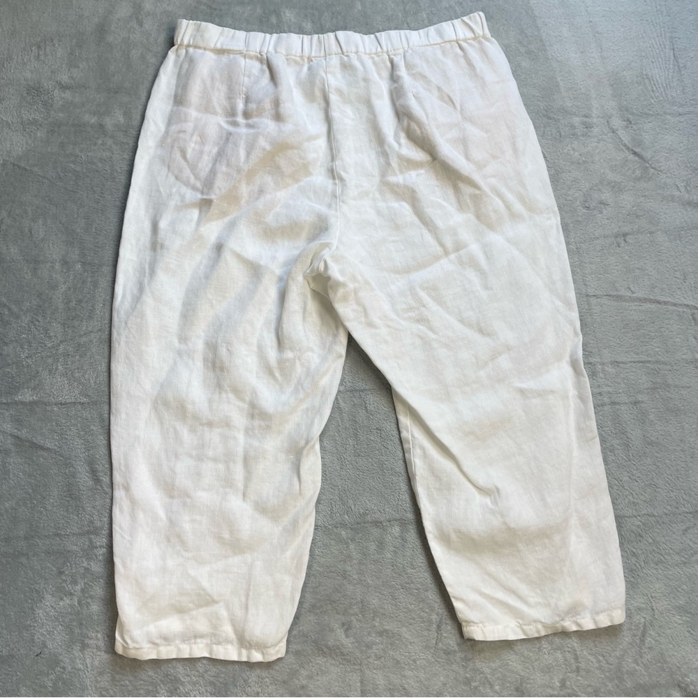 J.Jill Love Linen Pants Medium Petite MP 100% Linen Capri Crop Pull On White - Picture 8 of 8
